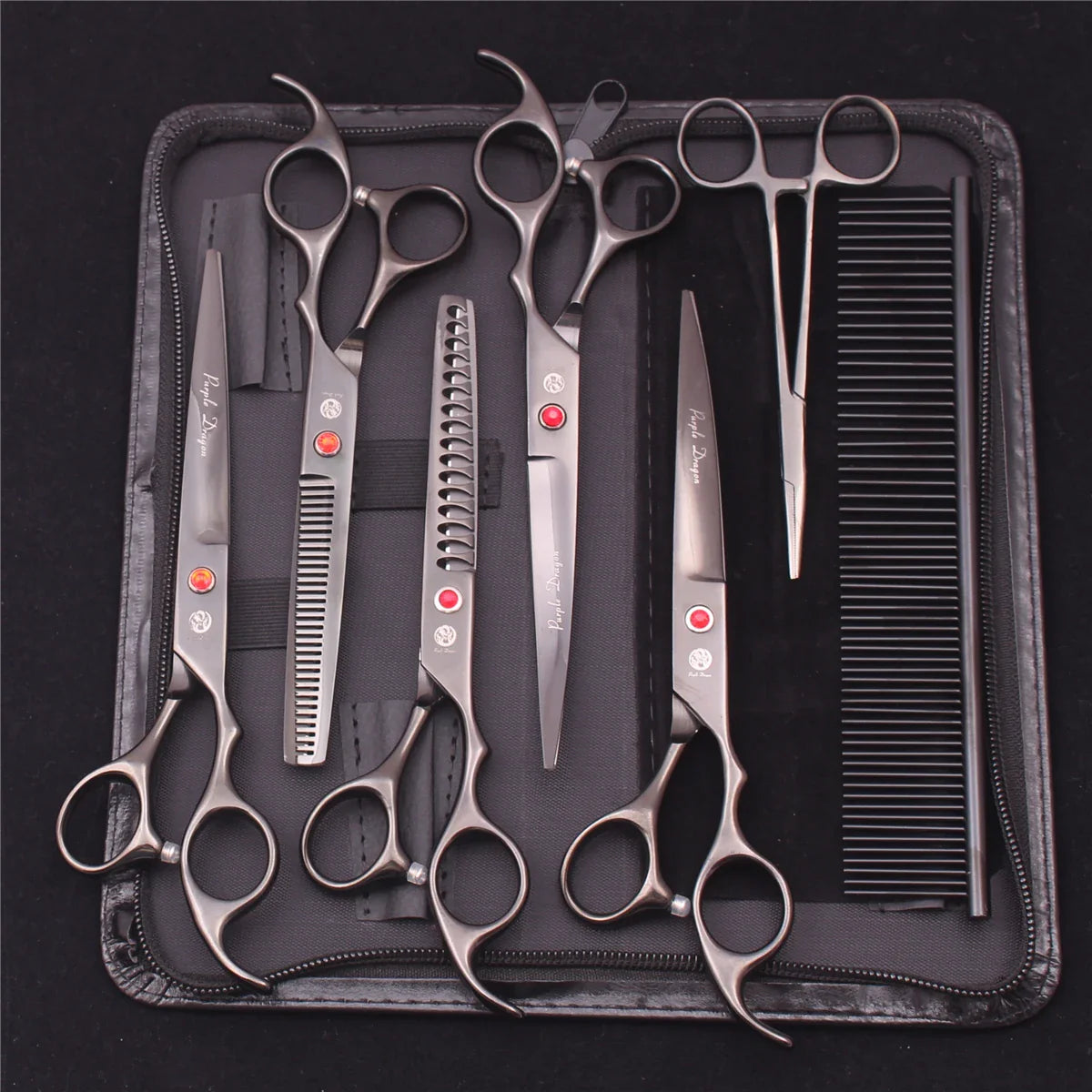 7-Inch (19.5 cm) Stainless Steel Pet Grooming Scissors Kit – Straight, Thinning, Chunker & Curved Shears Z3003-Hei-7P