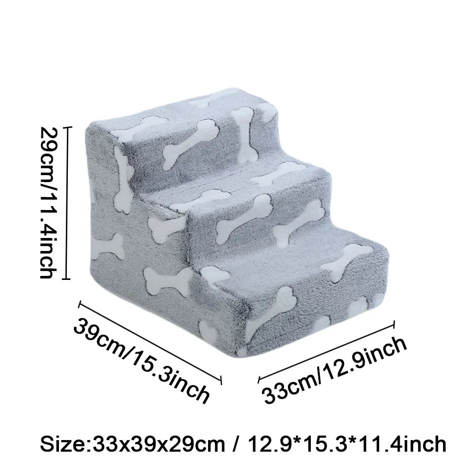 Bone-Shaped 3-Step Pet Stairs Ramp for Dogs & Cats — Soft Foam Sofa & Bed Ladder for Senior Pets S 3 steps