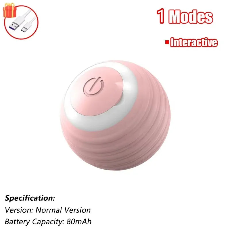 Interactive Rechargeable Cat Ball Toy with Faux Fur Tail — Automatic Rolling Smart Pet Ball (USB-C) for Cats & Small Dogs Pink Ball