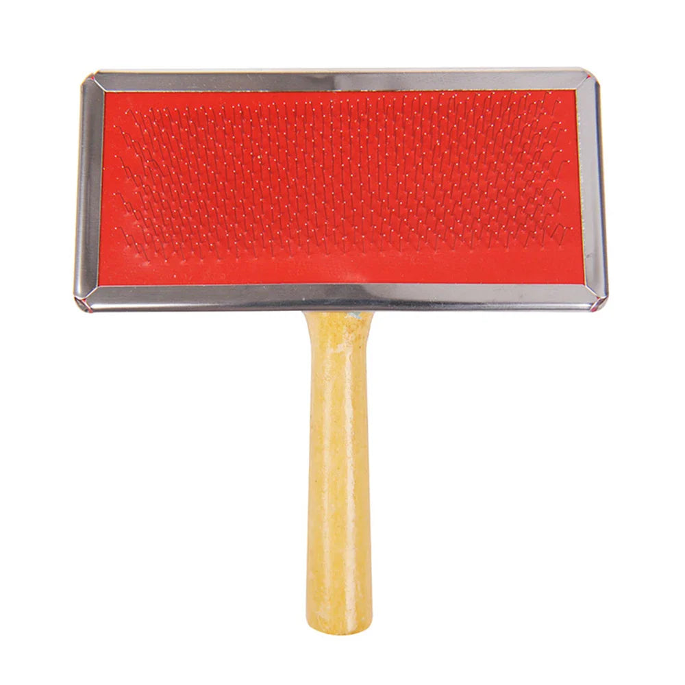 Pet Grooming Needle Comb with Wooden Handle – Stainless Steel Massage Brush for Dogs & Cats, Removes Loose Hair & Detangles L