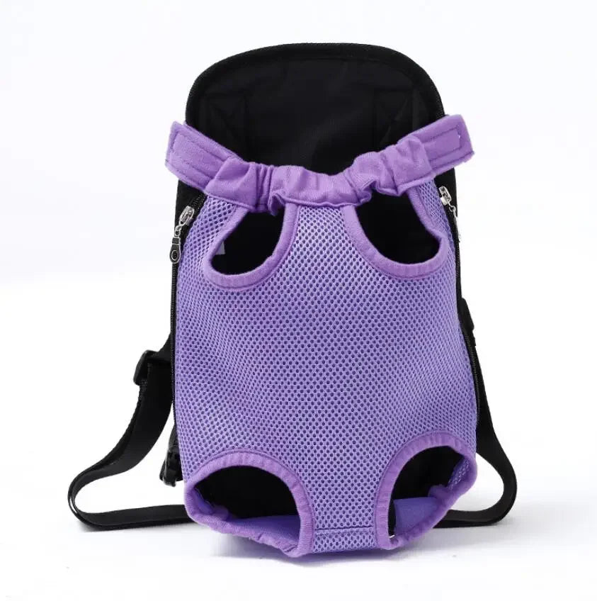 Adjustable Double-Shoulder Pet Carrier Backpack – Breathable Cat & Small Dog Travel Bag, Hands-Free Hiking Carrier Purple Grid