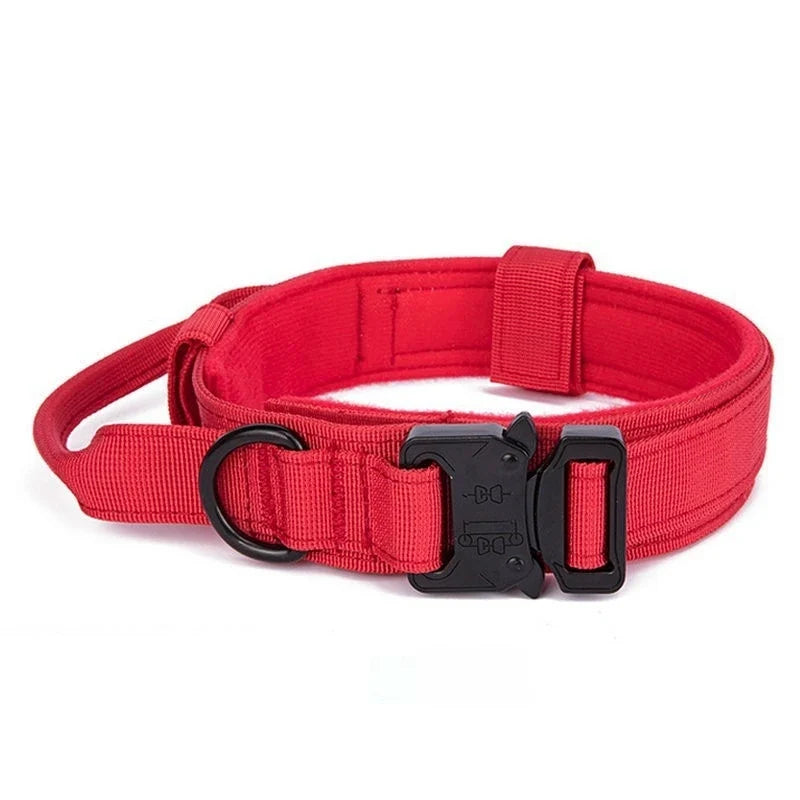 Tactical Dog Collar Adjustable Nylon Dog Supplies With Heavy Duty Metal Buckle Durable Training Collar For Medium And Large Dogs Red