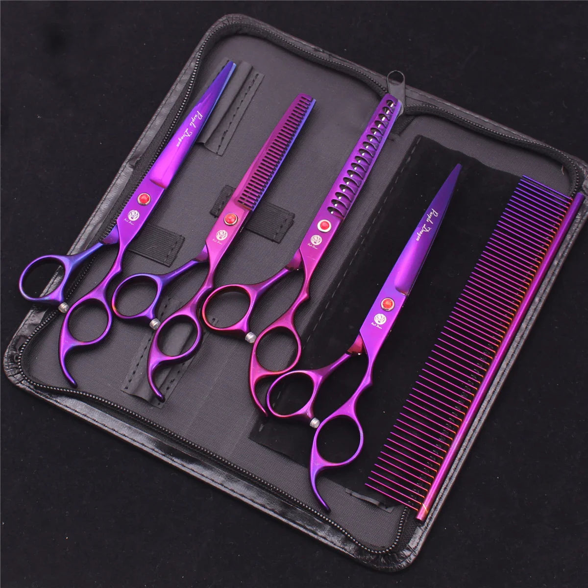 7-Inch (19.5 cm) Stainless Steel Pet Grooming Scissors Kit – Straight, Thinning, Chunker & Curved Shears Z3003-Zi-D5