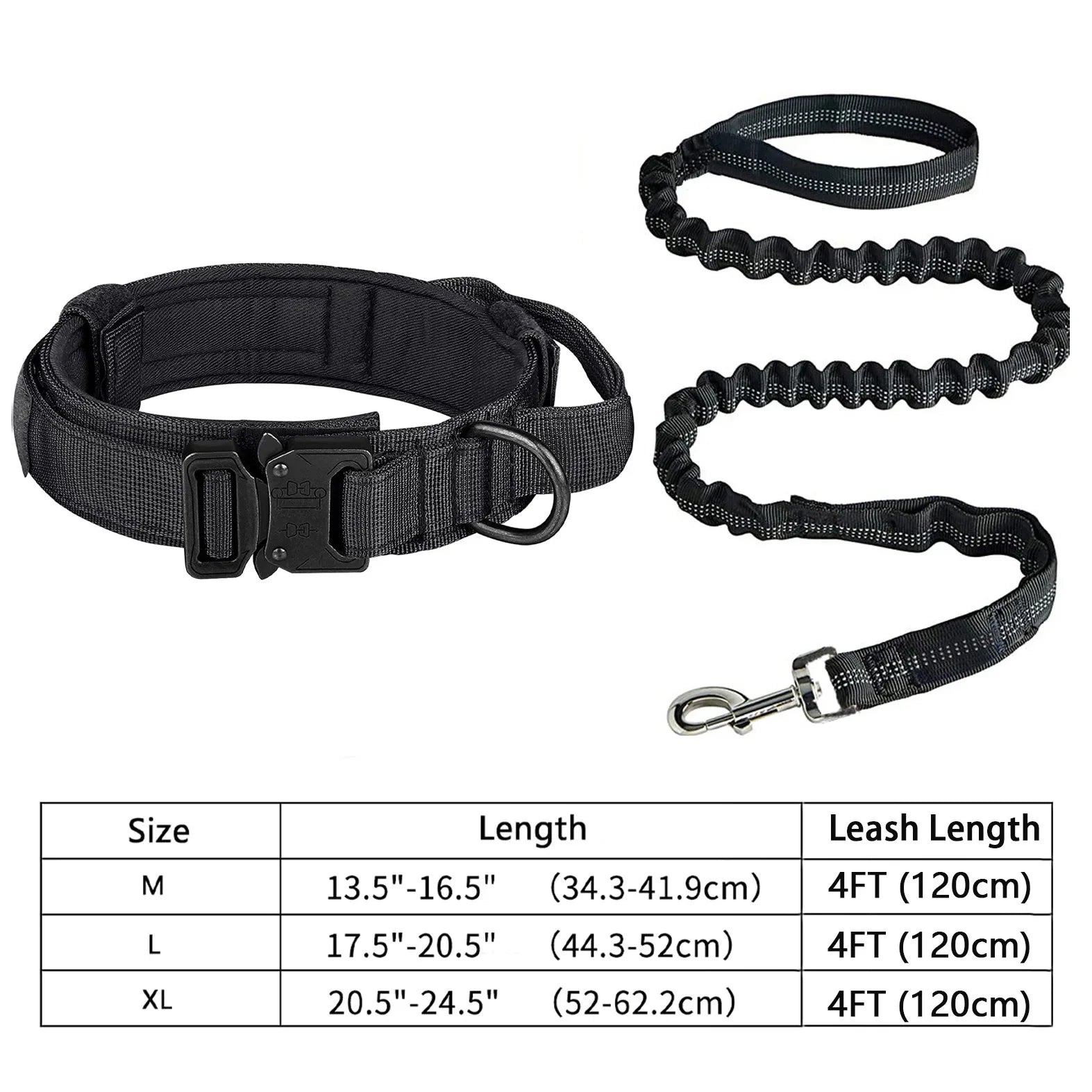 Tactical Dog Collar Leash Set Heavy-duty Military Dog Collar with Handle and Metal Buckle for Small Medium Large Dogs Necklace Black Set