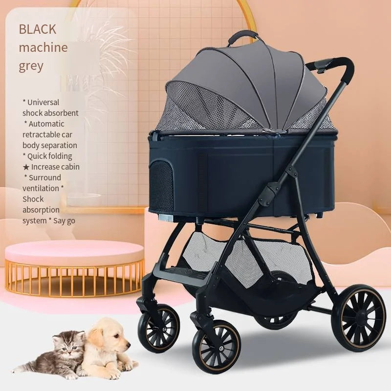 Foldable Detachable Pet Stroller for Dogs and Cats, Lightweight Small Pet Carrier Buggy GRAY China Mainland
