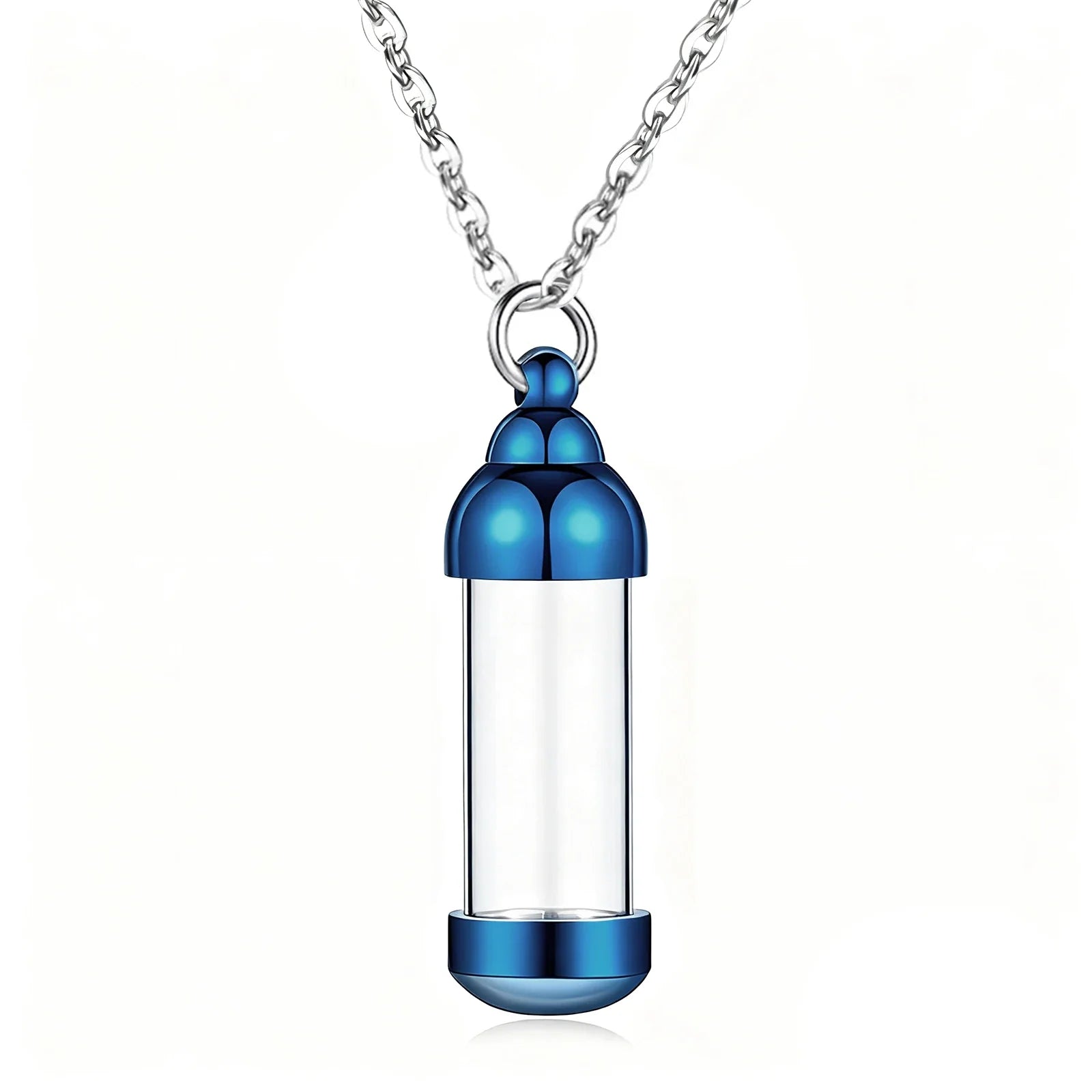 Small Glass Cremation Urn Vial Necklace for Ashes | Memorial Pet Charm Blue