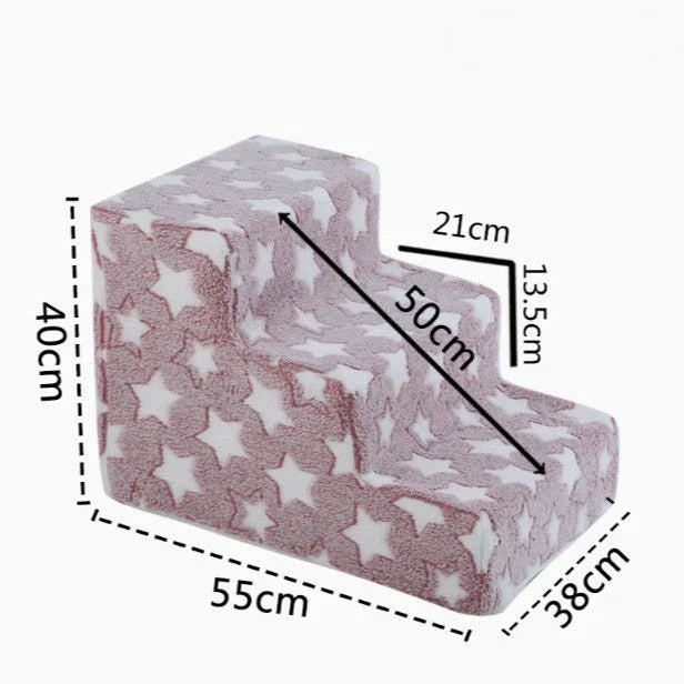 Dog Ramp & Puppy Stairs – Waterproof Anti-Bite Pet Ladder with Detachable Washable PU Cover, Sponge Cushion, Cartoon Pattern 3M pink