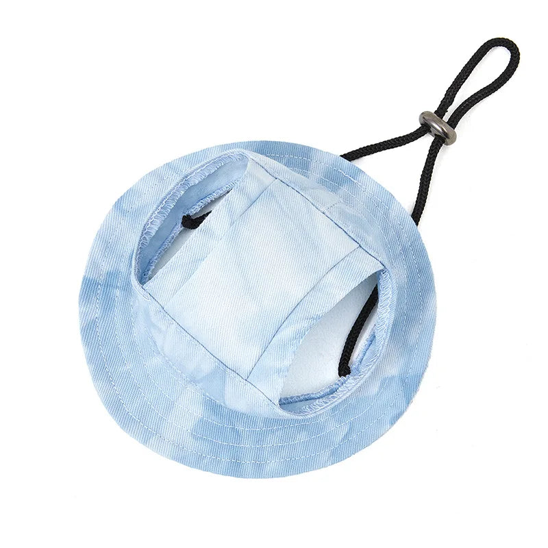 Dog Sun Hat with Ear Holes | Breathable Cotton Bucket Hat for Small Pets Blue
