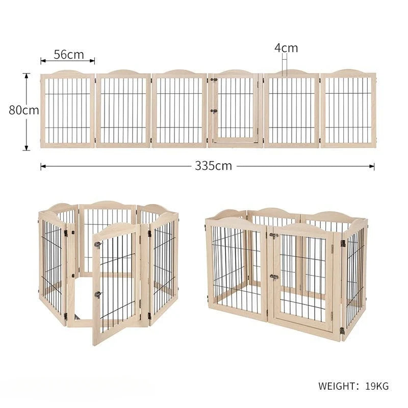 Wooden Pet Fence Dog Fence Freely Combinable Pet Isolation Door Indoor Foldable Dog Cage for Small and Medium Dogs Pet Supplies White Oak color