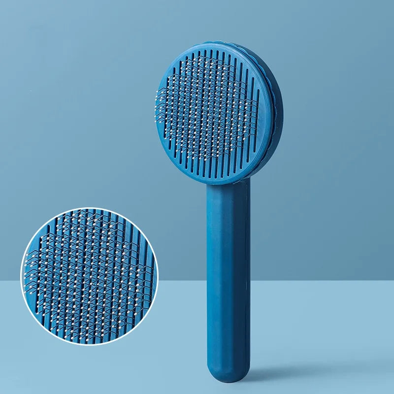 Pet Deshedding Comb | Self Cleaning Needle Brush for Dogs and Cats Blue