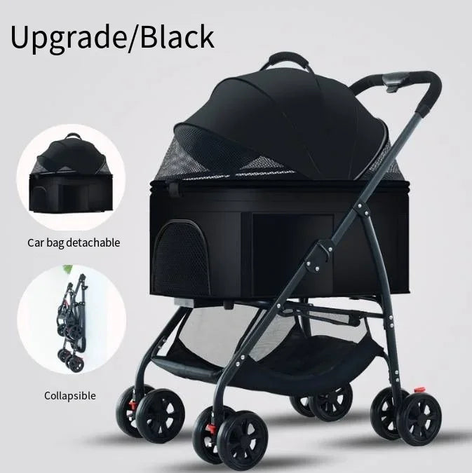 Lightweight Foldable Pet Stroller for Small and Medium Dogs & Cats Portable Outdoor Pet Carrier on Wheels black China Mainland