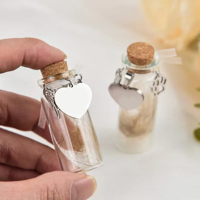Pet Memorial Urn Container | Pet Hair Keepsake Bottle with 3 Silver Accessories