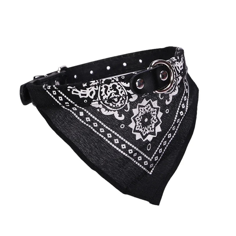 Adjustable PU Dog Cat Collar with Detachable Scarf | Pet Accessories for Small Medium Dogs and Cats Black Default