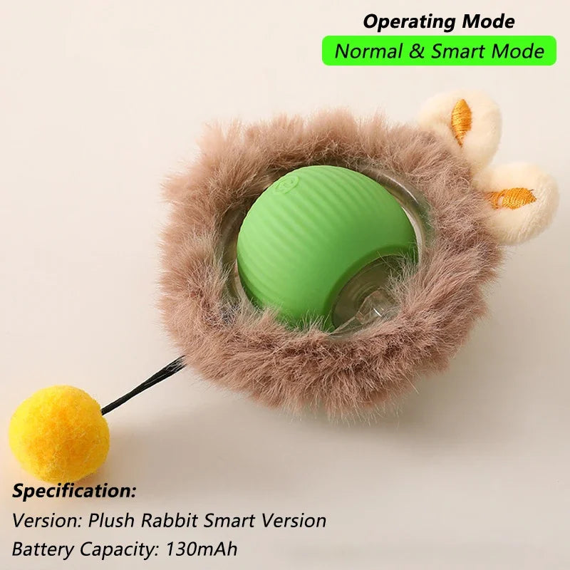 Interactive Smart Cat Toy Ball | Automatic Rolling Ball with Obstacle Avoidance Green Plush Ball New Version