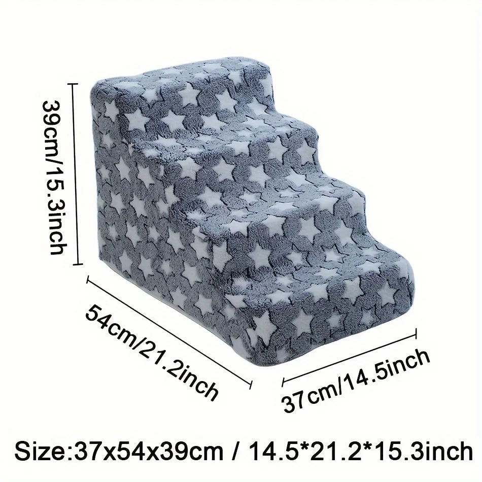 Dog Ramp & Puppy Stairs – Waterproof Anti-Bite Pet Ladder with Detachable Washable PU Cover, Sponge Cushion, Cartoon Pattern 4 blue