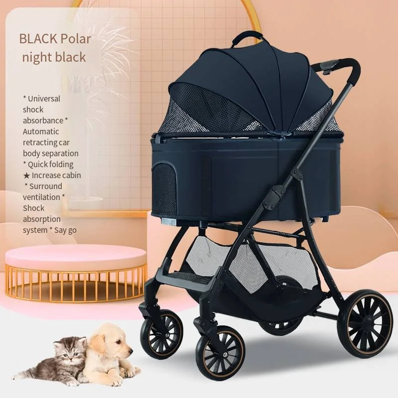 Foldable Detachable Pet Stroller for Dogs and Cats, Lightweight Small Pet Carrier Buggy black China Mainland