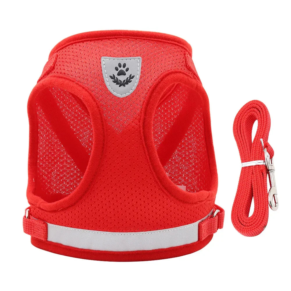 Adjustable Pet Harness & Leash Set – Vest Walking Lead for Dogs & Cats (Puppy & Kitten) Red