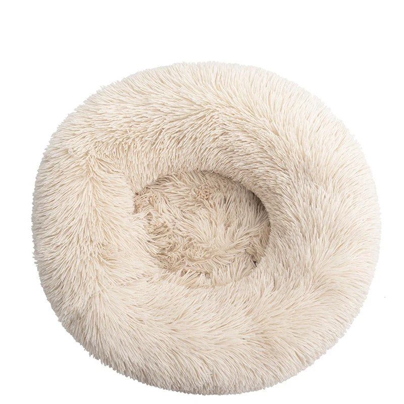 Orthopedic Donut Pet Bed – Calming Anti-Anxiety Round Dog & Cat Sofa, Washable Plush Bolster Bed (Fits 15.7–39.4 in / 40–100 cm) Beige Brown