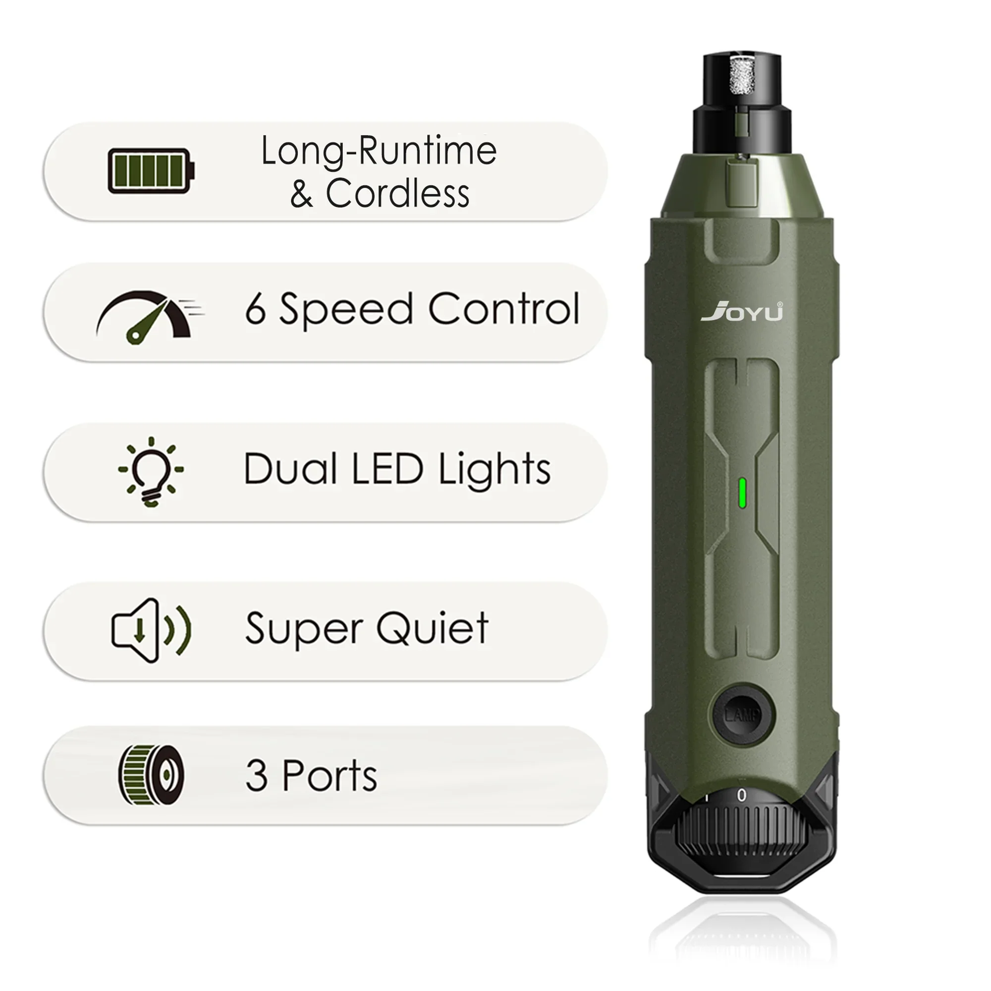 6-Speed Rechargeable Dog Nail Grinder Quiet Electric Pet Nail Trimmer for Painless Paw Grooming N60 Dark Green China Mainland