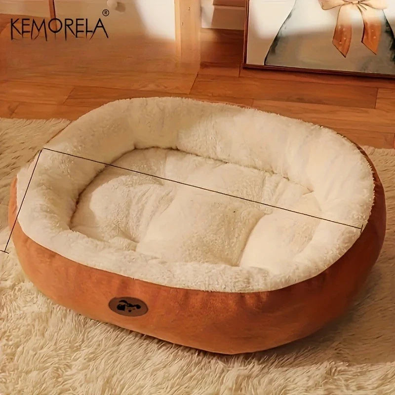 Cozy Oval Snuggle Pet Bed, Plush & Thickened Cat Bed Warm and Secure Bed for Cats and Small Medium Dogs, All Seasons Brown