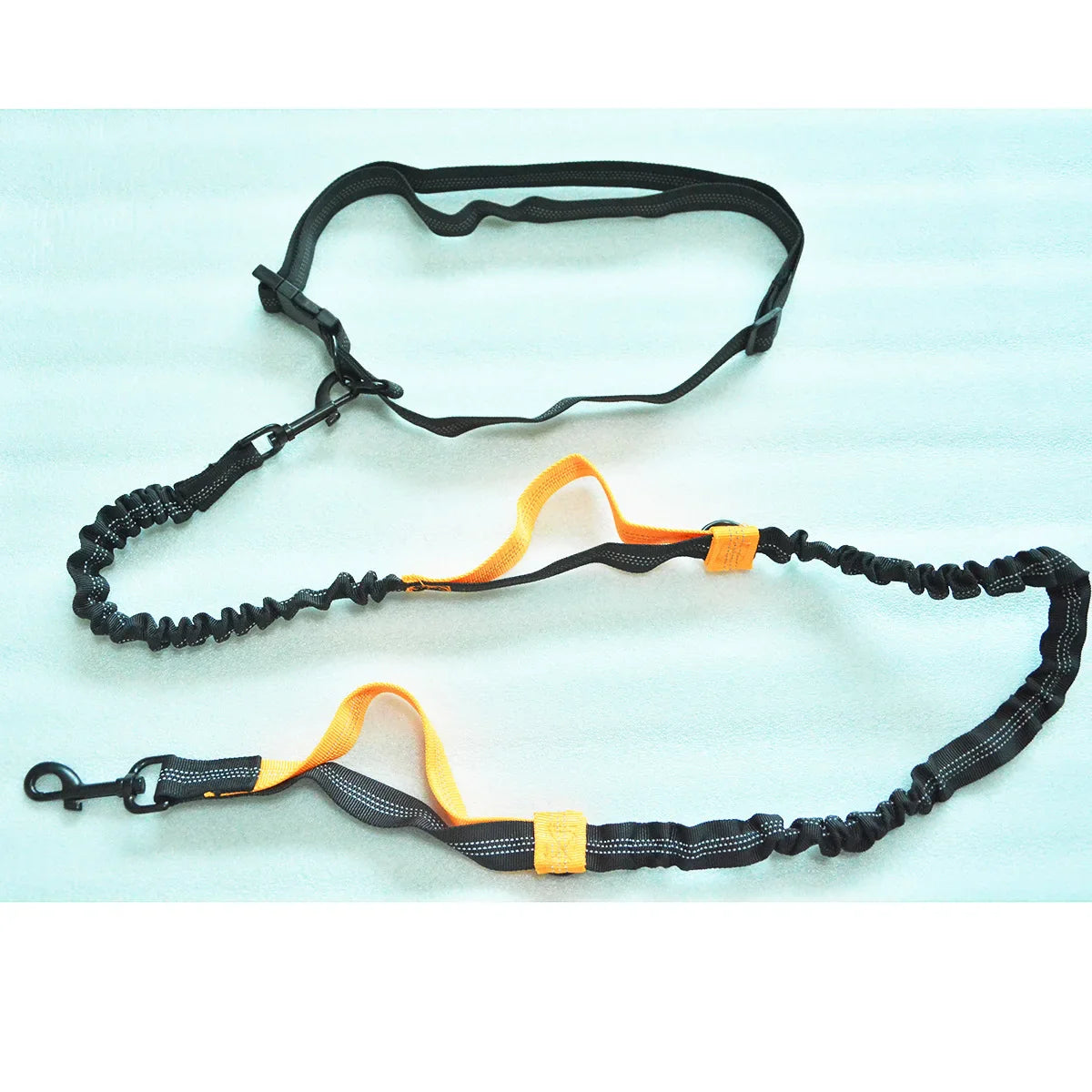 Double Elastic Reflective Hands-Free Running Dog Leash — Retractable Bungee Waist Lead 160–260 cm (63–102 in), Waist 70–120 cm (27–47 in) orange