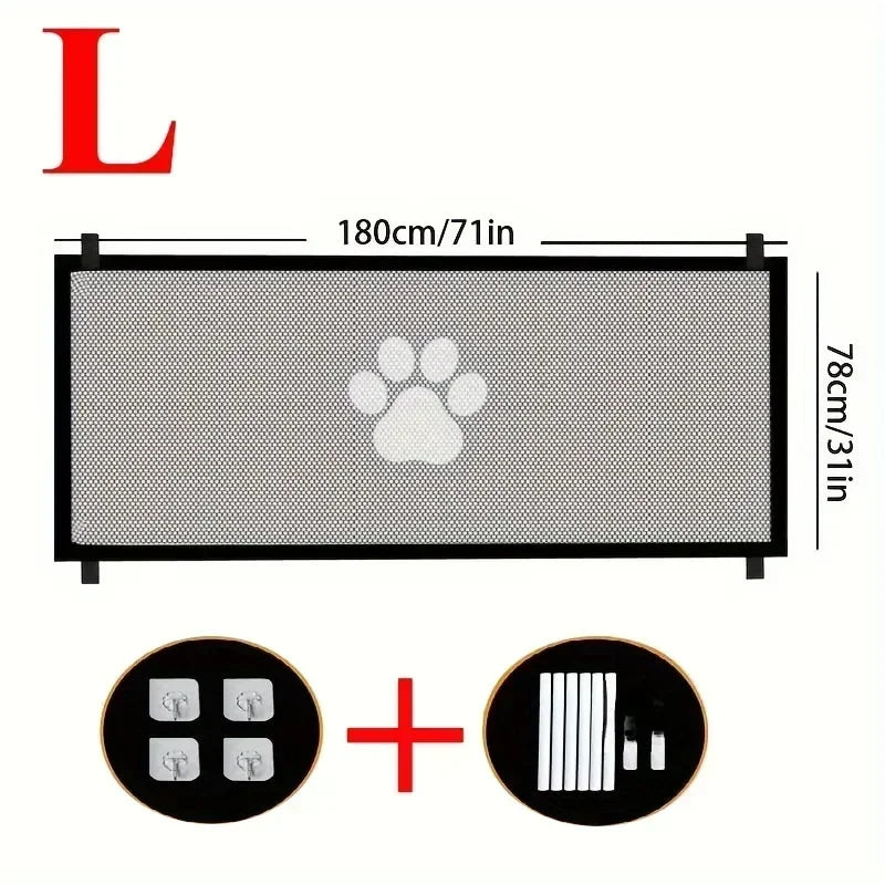 Pet Dog Barrier Fences Portable Folding Breathable Mesh Pet Safety Gate Isolated Networks Doorways Staircases Dog Fences Black-L-180X78