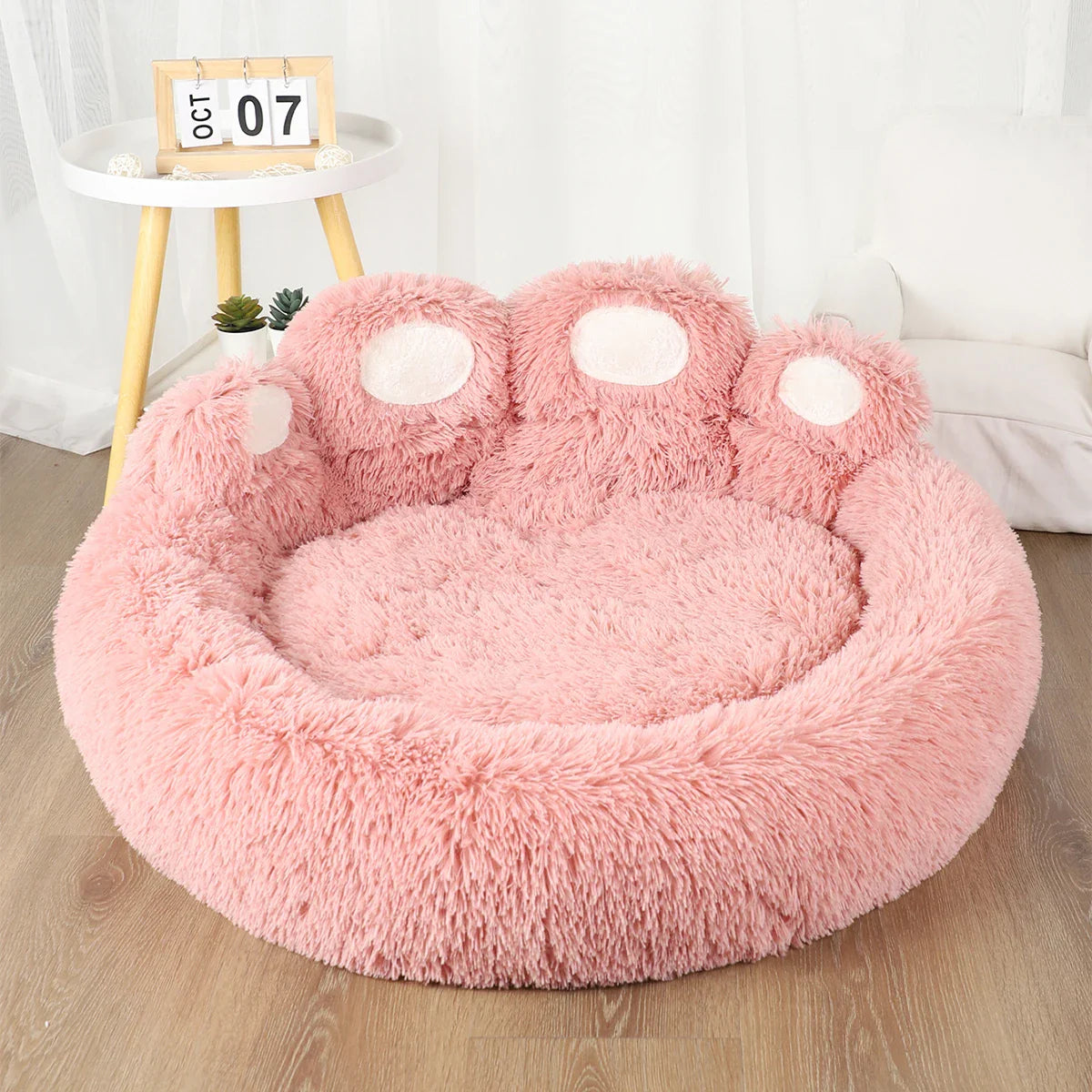 Fluffy Winter Pet Bed Large Plush Dog & Cat Sofa Bed Kennel Mat Cozy Puppy Basket Pink