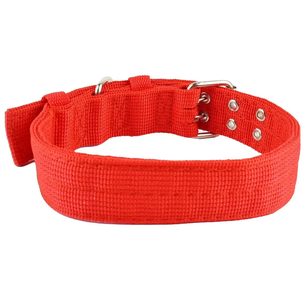 Heavy Duty Wide Military Thick Dog Collars for Large Dogs Adjustable Strong Nylon Tactical Pet Collar with 2-Rows Metal Buckle Red