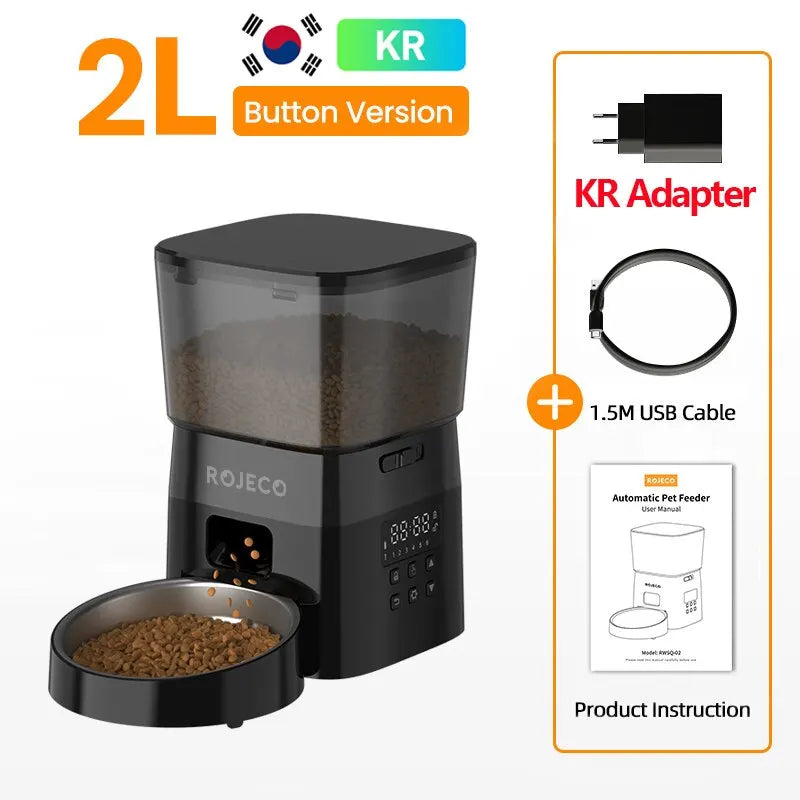 ROJECO Automatic Pet Feeder Button Version Auto Cat Food Dispenser Accessories Smart Control Pet Feeder For Cats Dog Dry Food With KR Plug 2L