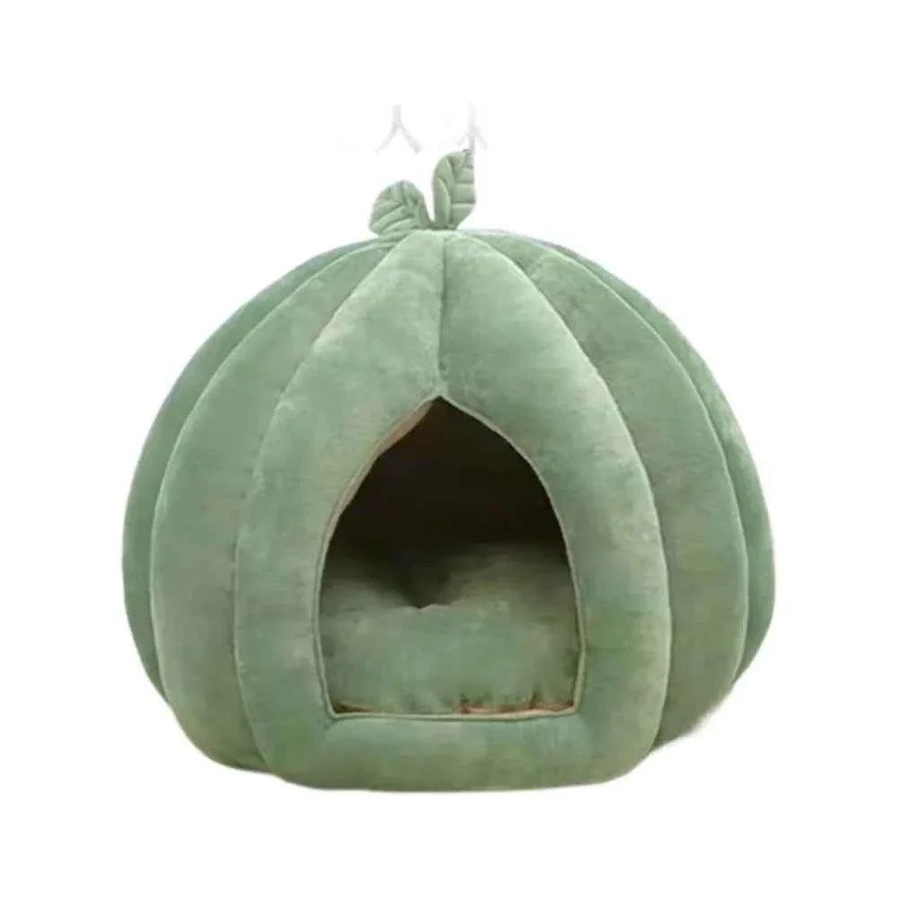 Cute Pumpkin Cat Bed (Up to 19.7 in) - Winter Warm Flannel Kitten Puppy Nest L