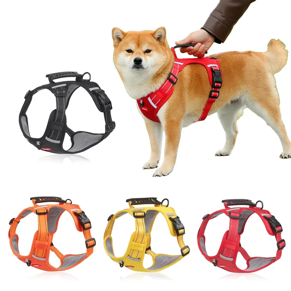 Tactical Dog Harness No Pull Reflective Pet Vest Adjustable Breathable Mesh Dog Chest Strap with Handle for Small Large Dogs Cat