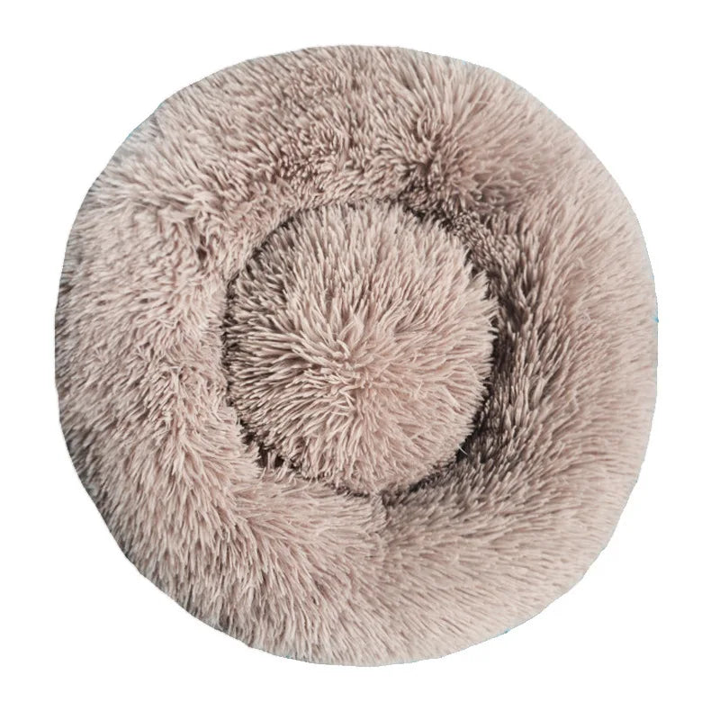 Round Plush Pet Bed, Washable Cozy Dog & Cat Sofa, Winter Warm, Multiple Sizes 16–35 in (40–90 cm) Gray coffee