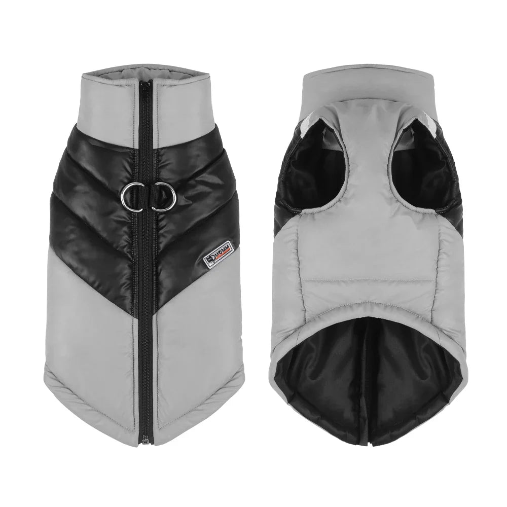 Winter Clothes for Dogs Warm Clothing Labrador Cotton Coat Harnesses Pet Products Clothes for Small Large Dog Reflective Stripe GRAY