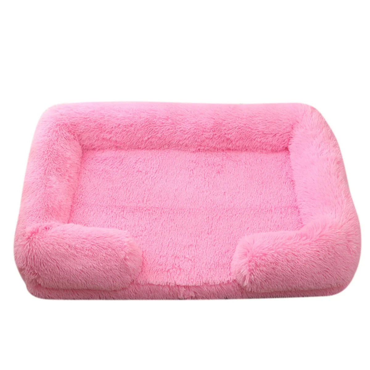 Square Plush Dog Bed with Memory Foam – Thickened Winter Pet Sofa Bed with Removable Cover (S/M/L/XL) Pink