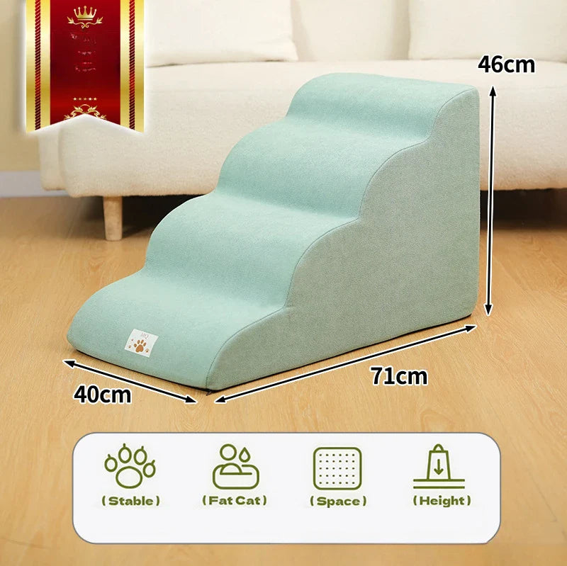 2/3-Step Pet Stairs Ramp for Dogs and Cats – Memory Foam with Removable Washable PU Cover, Sofa Trainer Stairs Blue-4