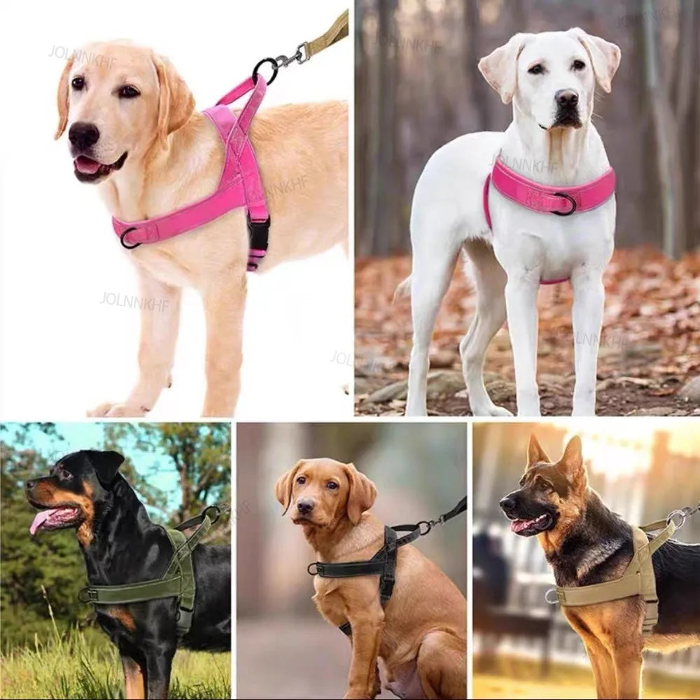 Reflective Tactical Anti-Pull Dog Harness Nylon Adjustable Escape Proof for Large Dog Outdoor Training Vest with Handle