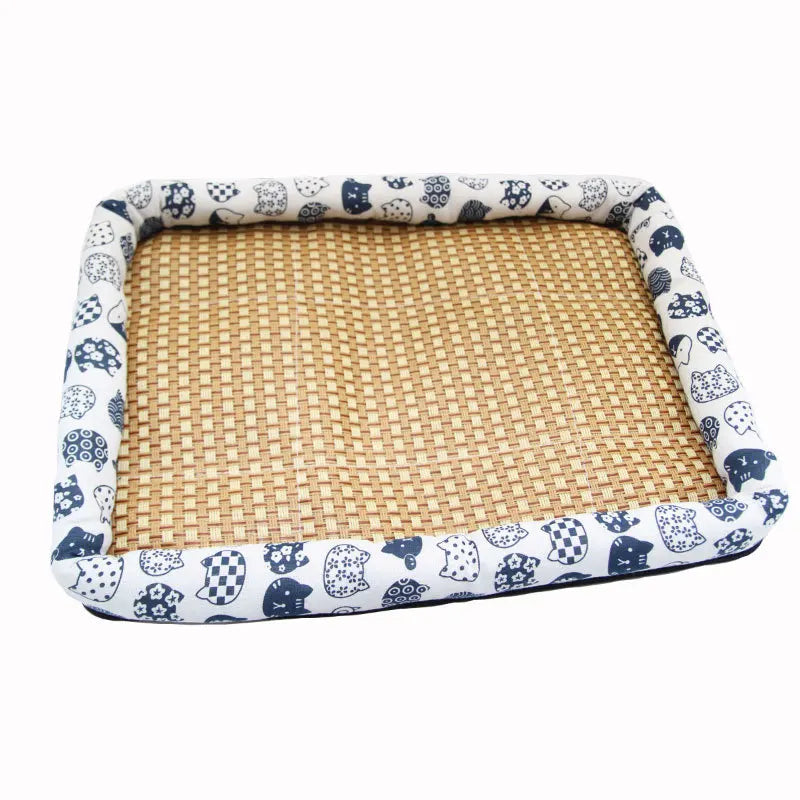 Pet Summer Mat Cute Dog Cooling Sofa Breathable Small Dog Bed Cushion Moistureproof Rattan Wear Cat Mat Accessories White cat