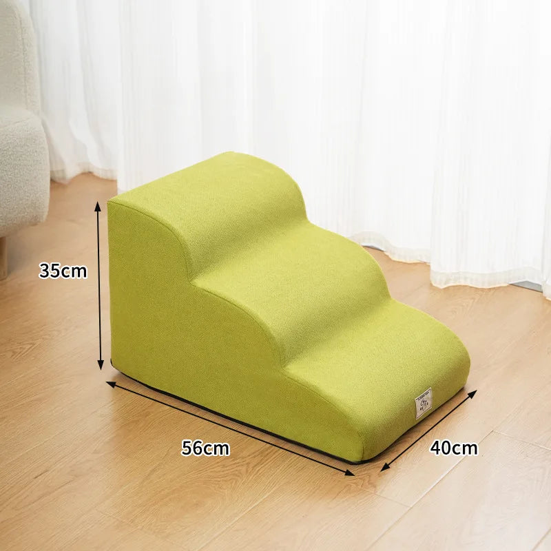 2- or 3-Step Pet Stairs for Dogs & Cats — Removable Washable Non-Slip Ramp for Sofa & Bed, PU Velvet Foam Pet Steps for Small & Senior Pets YELLOW-M