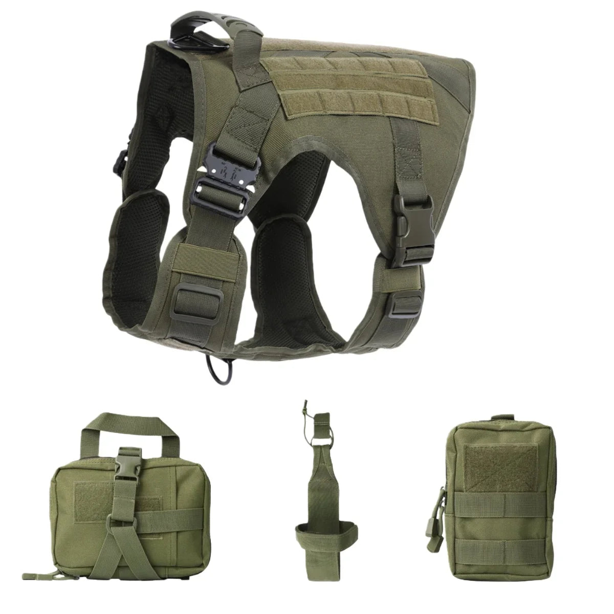 Tactical Military Vest Pet German Shepherd Golden Retriever Tactical Training Dog Harness and Leash Set For All Breeds Dogs Green 4 piece set China Mainland