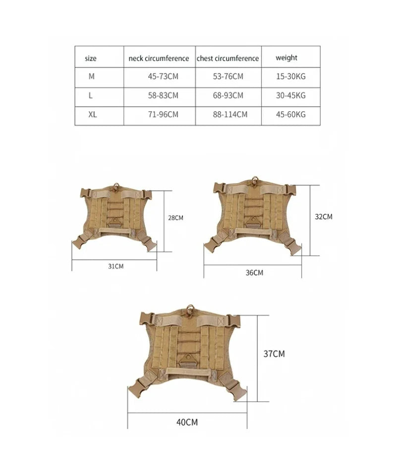 Tactical Dog Harness Military Training Padded Quick Release Vest Pet Training Dog Harness For Set Small Medium Large Dogs