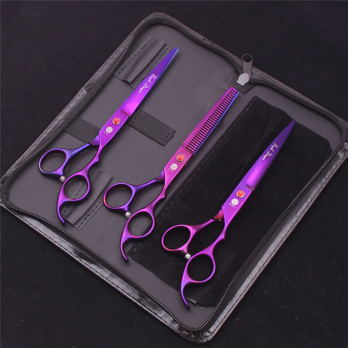 7-Inch (19.5 cm) Stainless Steel Pet Grooming Scissors Kit – Straight, Thinning, Chunker & Curved Shears Z3003-Zi-D3