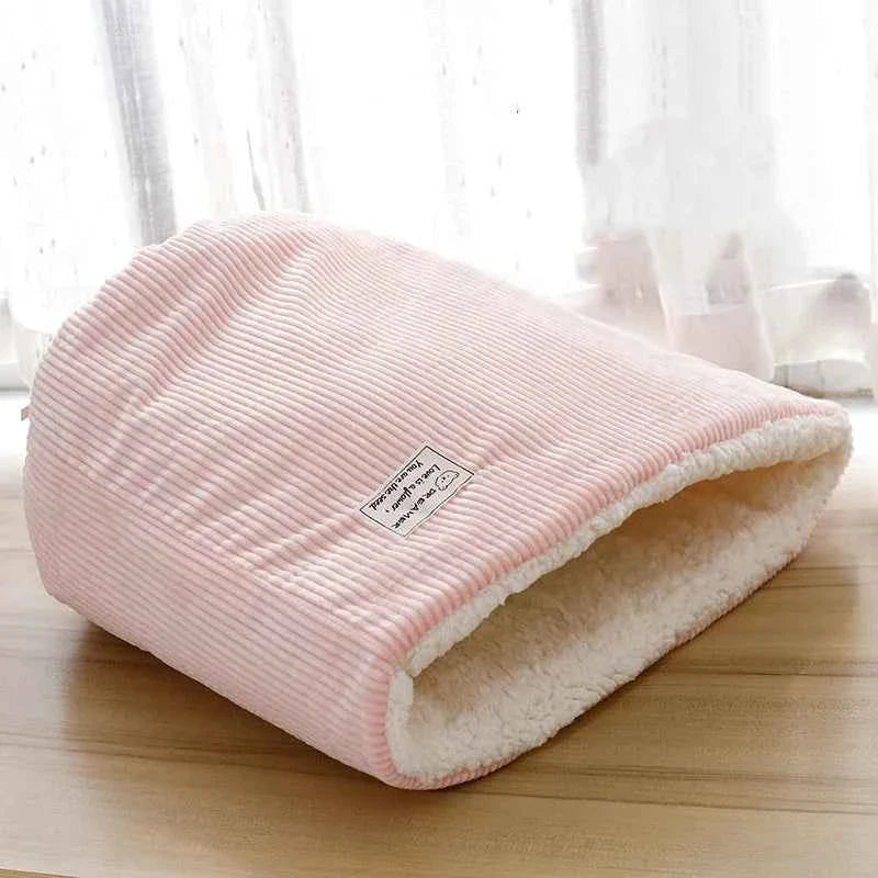 Soft Velvet Fabric Cat/Dog Bed (Up to 18.1 in) - Winter Warm Sleeping Bag Pet House Pink