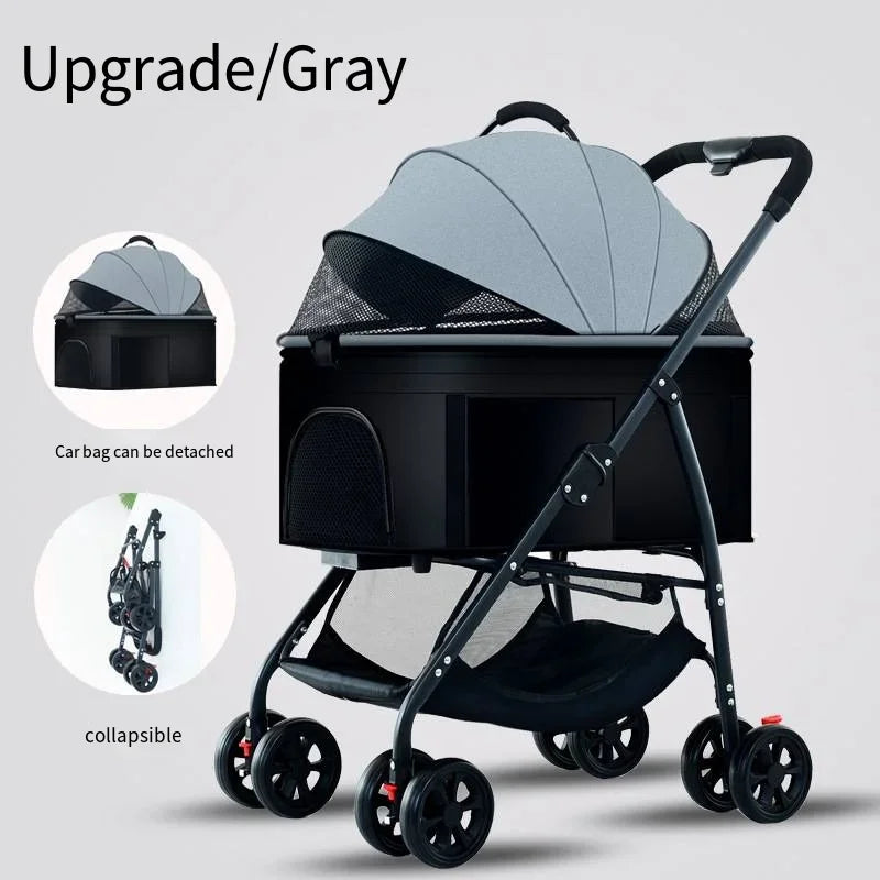 Lightweight Foldable Pet Stroller for Small and Medium Dogs & Cats Portable Outdoor Pet Carrier on Wheels GRAY China Mainland