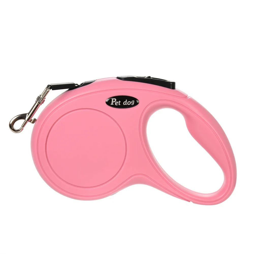 Retractable Dog Leash 3m/5m (9.8ft/16.4ft) Nylon Rope with Quick-Release ABS Case and Paw Print Keychain Pink 2