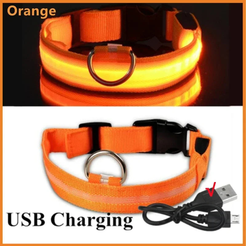 LED Dog Collar – 3-Mode USB Rechargeable or CR2032 Battery Glow Light, Adjustable Waterproof Night Safety Collar for Cats & Dogs Orang USB Charging