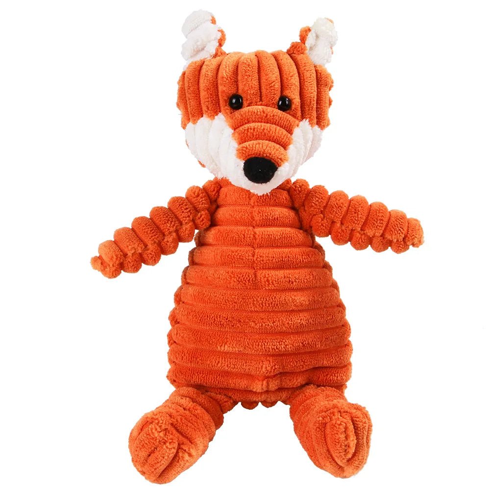 Dog Chew Toy Corduroy Plush Squeaky Molar Tooth Cleaner Training Toy for Large Dogs Monkey and Pig Designs Fox