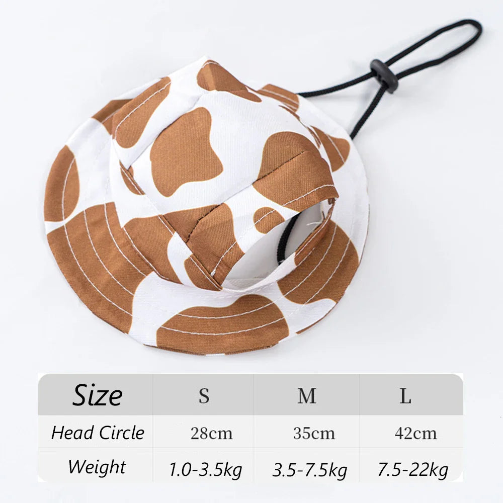 Cute Print Dog Hat for Small Medium Dogs | Adjustable Pet Cap for Pug Corgi Dachshund Brown Cow Default
