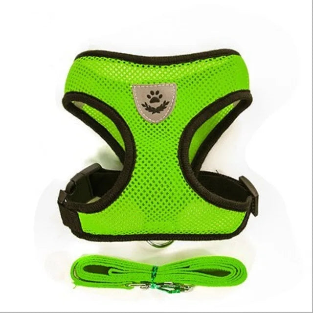 Breathable Mesh Cat Harness and Leash Set | Reflective Soft Vest for Small Cats and Dogs green