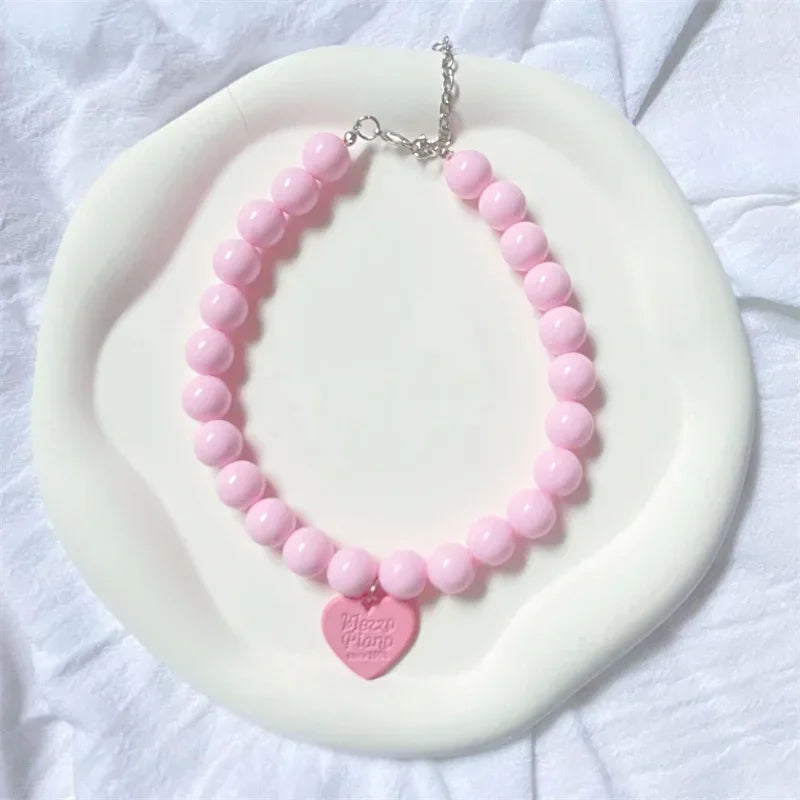 Princess Heart Pendant Pet Pearl Collar Dog Necklace Cat Jewelry Collar Puppy Accessories Dog Chain Chihuahua Wedding Jewelry Pink