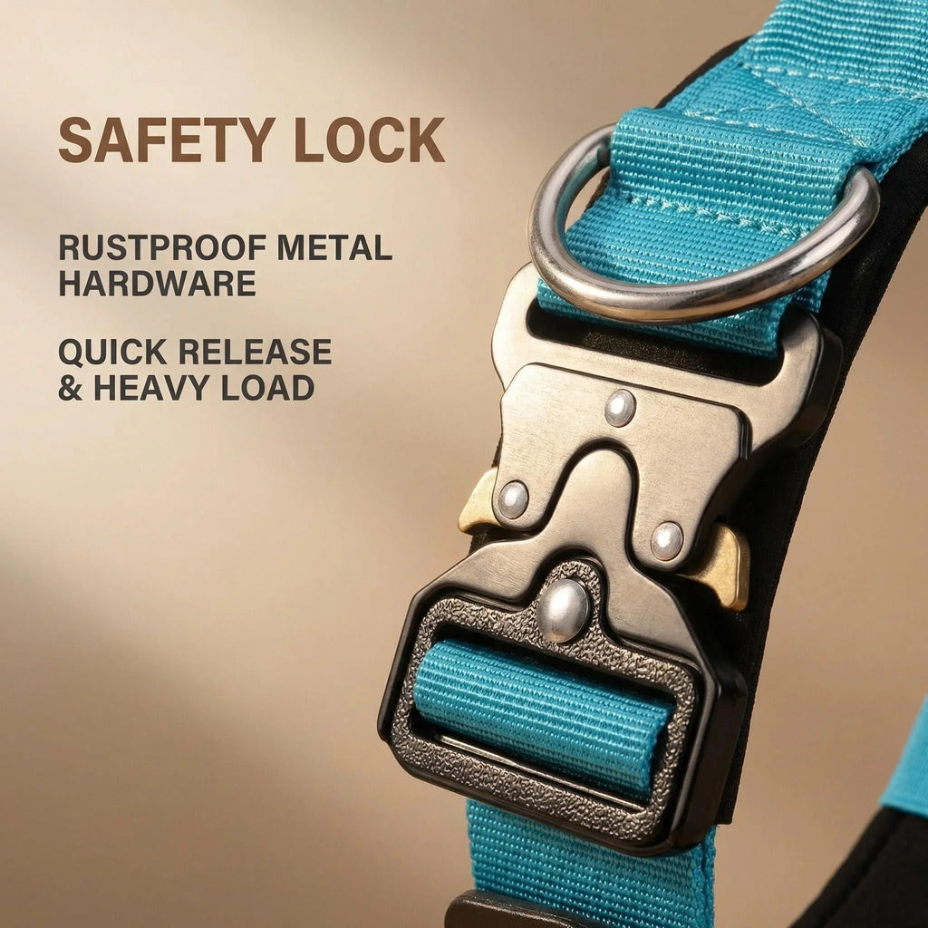 Padded Tactical Dog Collar Heavy Duty, Soft Neoprene Adjustable Nylon with Metal Buckle for Large Medium Dogs